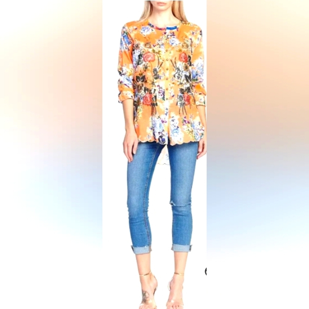 Aratta Claudine Agnes shirt in orange floral size large.